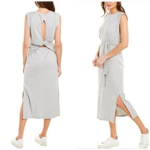 Vince Sleeveless Wrap Midi Dress Jersey Knit Open Back Gray Womens XS - Picture 1 of 6